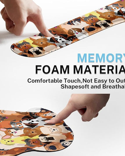 Britimes Ergonomic Mouse Pad Set with Wrist Rest Colorful Doodle Dogs Non-Slip Rubber Base Wrist Cushion Support and Coasters Mousepad with Wrist Support for Computer Keyboard and Desk