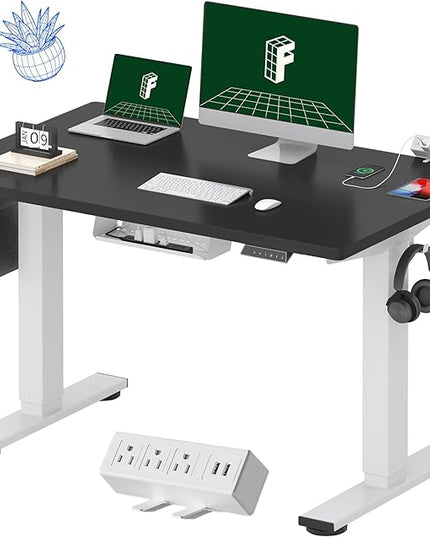 FLEXISPOT EN2 Whole-Piece Standing Desk with Clamp Power Strip, 48 x 30 Electric Stand Up Height Adjustable Desk with Cable Management (White Frame + 48" Black Top, 2 Packages)