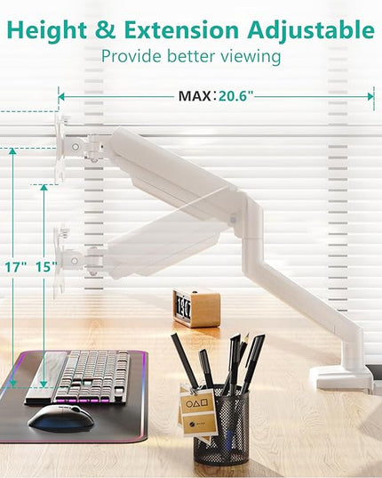 WALI Single Monitor Arm Mount Stand, Adjustable Gas Spring Arm Monitor Mount for Display up to 32 Inch,19.8lbs Capacity (GSMP001W), White