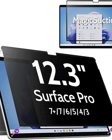 Peslv Privacy Screen for 12.3 Inch Surface Pro 7+/7/6/5/4/3, MagicSuction™ Removable Anti Spy Black Protector, Glare Blue Light Filter for Microsoft Laptop Computer Monitor
