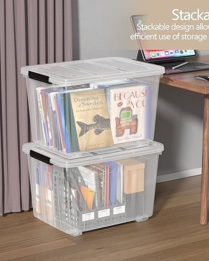 Zopnny 4-Pack Storage Box, 70 Quart Storage Container with Lids and Secure Latching Buckles, Plastic Wheeled Storage Bin Stackable and Nestable, Ideal for Home and Industrial Storage