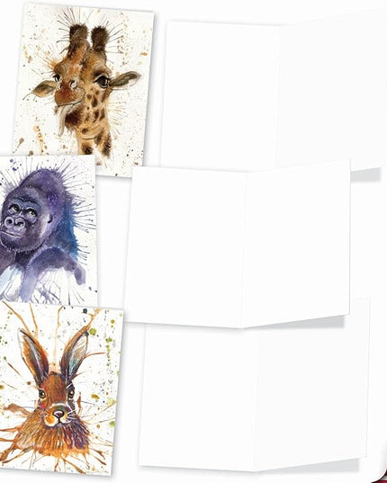 The Best Card Company - Assorted All Occasions Animal Watercolor Blank Greeting Notecard Box Set - Incl. 10 Unique Designs + Envelopes, Thank You, Invitations - Wildlife Splash AM2954OCB-B1x10