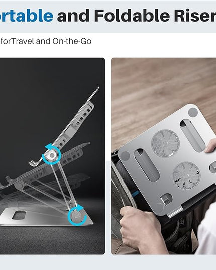 Adjustable Laptop Cooling Stand with 2 Quiet Fans & RGB Lighting, Aluminum Alloy & Foldable Ergonomic Design for MacBook, Lenovo, ASUS, Dell 10-16 Inch, Perfect for Gaming, DJ, Office - Silver