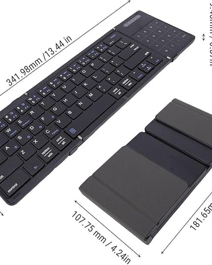 SUNGOOYUE Foldable Keyboard, Portable 5.3 2.4G Wireless Keyboard with Touchpad Number Pad with 59.3 x 64.8mm touchpad Battery for Tablet Laptop PC Smartphone