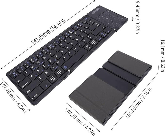 SUNGOOYUE Foldable Keyboard, Portable 5.3 2.4G Wireless Keyboard with Touchpad Number Pad with 59.3 x 64.8mm touchpad Battery for Tablet Laptop PC Smartphone