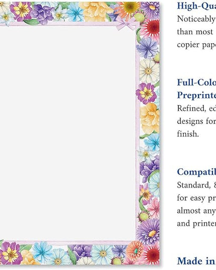 Current Spring Floral Letter Paper - Spring Stationery Papers With Decorative Spring Flowers Border, Printable Holiday, Wedding & Bridal Shower, & Invitation Sheets, Set of 25, 8 1/2" x 11"