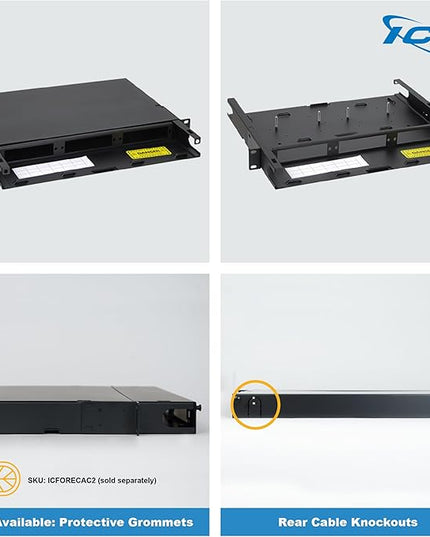 ICC 1U Fiber Optic Rack Mount Enclosure - 3 Slots for LGX Compatible Adapter Panels or Cassettes, Supports up to 72 Fibers, Fits 19-Inch Racks, Secure Fiber Management Solution, ICFORE31RM