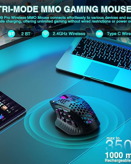SOLAKAKA SM809 Pro Gaming Mouse with 9 Side Buttons,24000 DPI RGB Mouse for Gamer,16 Programmable Macros MMO Mouse,Black