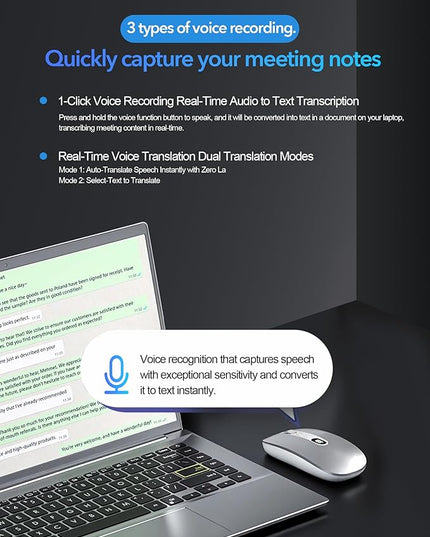 AI Wireless Mouse for Laptop PC- Enabled Bluetooth Mouse with Voice Recording & AI Summarize,Ergonomic Presenter Laser Pointer Remote,USB Rechargeable High-Performance Office Device