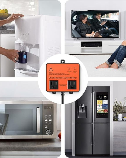 Refrigerator Surge Protector, Ortis Double Outlet Voltage Protector for Home Appliances with Time Delay, Protects Against Brownout, Spike, Instant Surge All Voltage Abnormalities, Orange