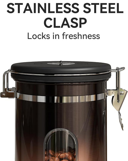 Veken Coffee Canister with Window,Airtight Stainless Steel Kitchen Food Storage Container, Date Tracker & Scoop for Grounds Coffee, Beans, Tea,Flour,Cereal,Sugar,22OZ,Copper