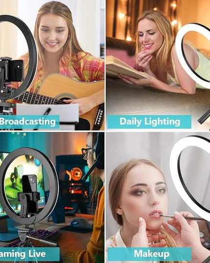 Sensyne 12'' Ring Light with 50'' Extendable Tripod Stand, LED Circle Lights with Phone Holder for Live Stream/Makeup/YouTube Video/TikTok, Compatible with All Phones