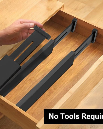 Bamboo Drawer Dividers Organizers, Kitchen Drawer Organizer, Adjustable Drawer Divider for Clothes, Kitchen, Dresser, Bedroom, Bathroom and Office, 4-Pack (Black, 12-17 IN)
