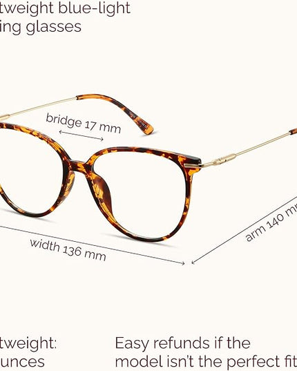 Gaoye Blue Light Blocking Glasses - Trending Round TR90 Frames, Metal Arms, UV400 Protection - Matching Soft Case