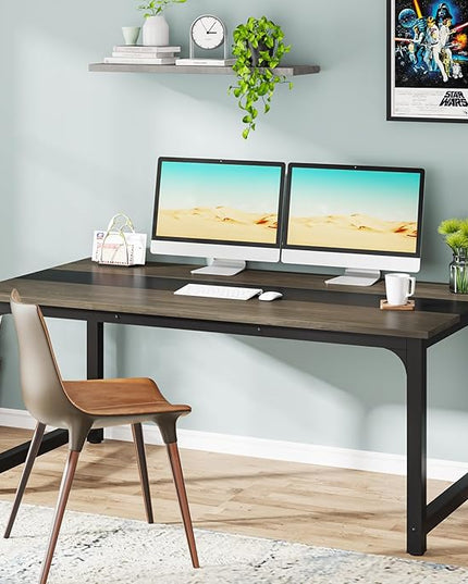 Tribesigns Modern Computer Desk, 63 x 31.5 inch Large Office Desk Computer Table Study Writing Desk Workstation for Home Office, Grey/Black