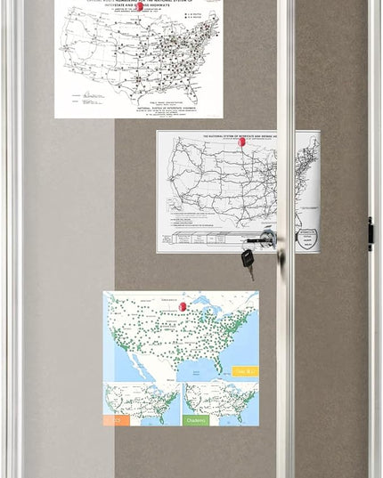 Enclosed Bulletin Board Lockable Display Case Message Board with Locking Door for Indoor, Grey Felt, Aluminum Frame, 36 X 24 in