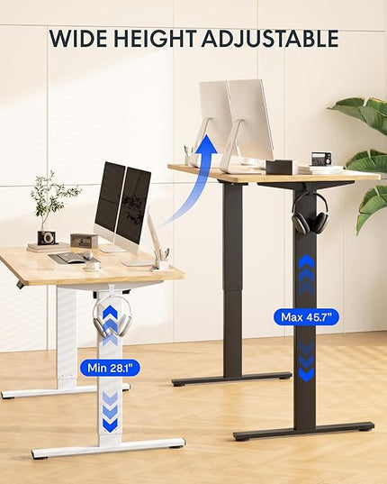 FLEXISPOT EN1 One-Piece Solid Wooden Standing Desk 63 x 24 Inches Height Adjustable Electric Sit Stand Home Office Desks (Silver Frame + Rubber Wood Top, 2 Packages)