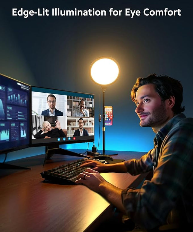 Ring Light with Stand for Zoom Meetings, 360° Rotate 10.5" Zoom Lighting for Computer Video Conference Light Desk Light, Full-Screen LED Lighting with Phone Holder for Live Streaming, Video Call