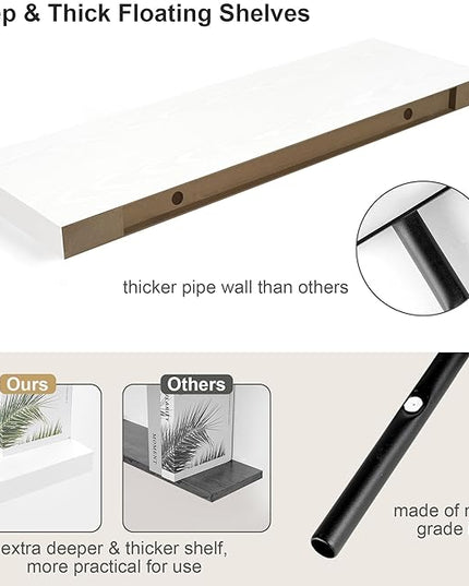 12" Deep White Floating Shelves,Over Toilet Long Wall Mounted Modern Farmhouse 36 inches,Wall Shelves with Invisible Brackets for Bedroom, Bathroom, Living Room, Kitchen, Set of 1
