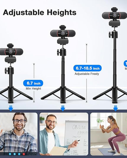 EMEET C960 4K Webcam with Tripod, 4K UHD Sony Sensor, 3 Adjustable Height Mini Tripod w/Privacy Cover, PDAF Auto Focus, Dual Noise-Cancelling Mics, Auto Light Correction, Perfect for Online Meetings