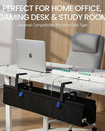 28" Under Desk Cable Management Tray- Clamp/Screw Mount Desk Cable Organizer Cable Tray Hiders for Office&Home