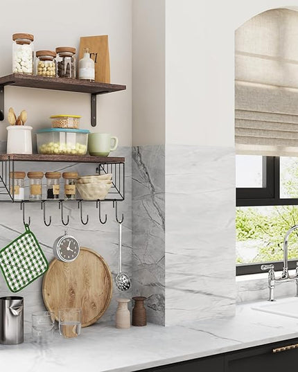 Fixwal Bathroom Floating Shelves Over Toilet Wall Shelves Set with Towel Storage Rack for Bathroom Organization & Wall Decor(Brown)