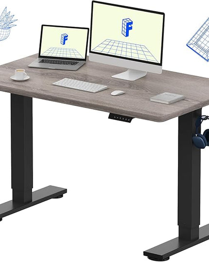 FLEXISPOT EN1 One-Piece Standing Desk with 1-Inch Thick Desktop, 48"x30" Electric Height Adjustable Desk for Home Office & Multi-Device Workstations, Gray Wood
