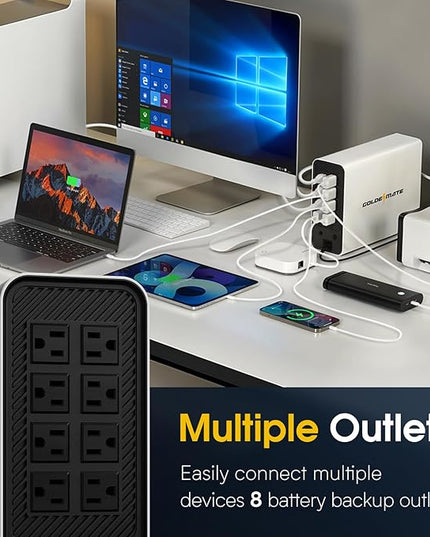 GOLDENMATE 1000VA/600W Lithium UPS Battery Backup and Surge Protector, Backup Battery Power Supply with LiFePO4 Batteries(153.6 Wh), Sinewave UPS System, 10 Years Lifespan, 8-Outlets, LCD Display