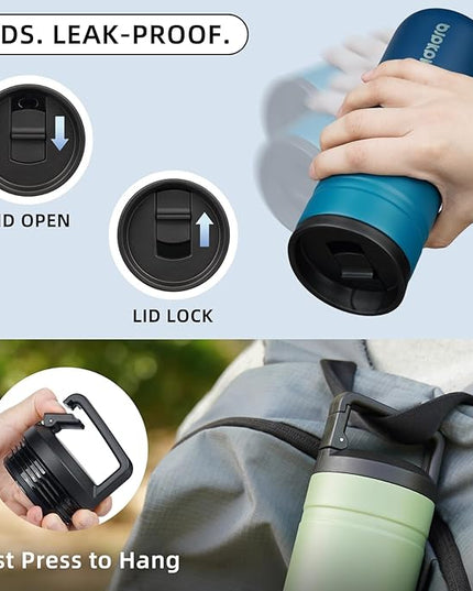 BJPKPK Insulated Water Bottle with 2 Lids,20 oz Double Wall Stainless Steel Vacuum Tumbler Travel Coffee Mug,Wide Mouth Thermal Cup,Sea