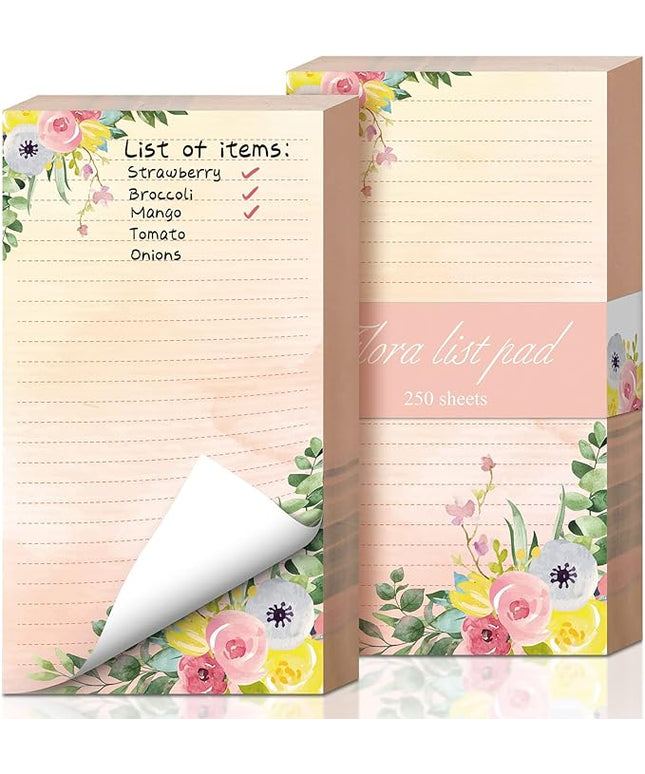 Perthlin 2 Pack 500 Sheets Floral Sticky Notes Cute Flower Note Pads Decorative Memo Pads to Do List Notepad 4.5 x 8 Inch Shopping Grocery List Notepads for Weekly Plan Home Office Supplies