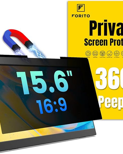 F FORITO Magnetic Laptop Privacy Screen 15.6 inch 16:9, 360° Anti Peeping Removable Anti Glare Blue Light Filter Compatible with All 15.6” 16:9 Laptops Portable Monitors