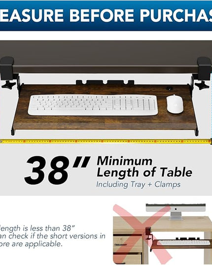 AX WABER Keyboard Tray Under Desk Pull Out with Extra Sturdy C Clamp Mount System, 27.3 (32.5 inch Including Clamps) x 11 Inch Slide-Out Platform Computer Drawer for Typing Vintage AX01WG02