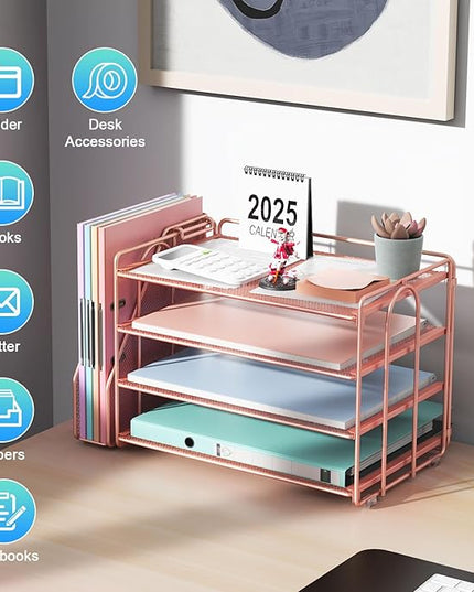 gianotter 4-Tier Paper Organizer With Magazine Holder, Desk Organizers and Accessories, Desk Accessories & Workspace Organizers, File Organizer for Office Supplies Storag (Rose Gold, 4-Tier)