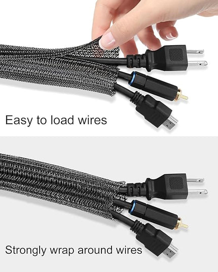 25ft - 1/2 inch Cord Protector Cable Sleeve Split Wire Loom Tubing for Power Cord Audio USB Cable, Cord Sleeve Cable Management for TV Computer, Cord Protectors from Pets Chewing, Black