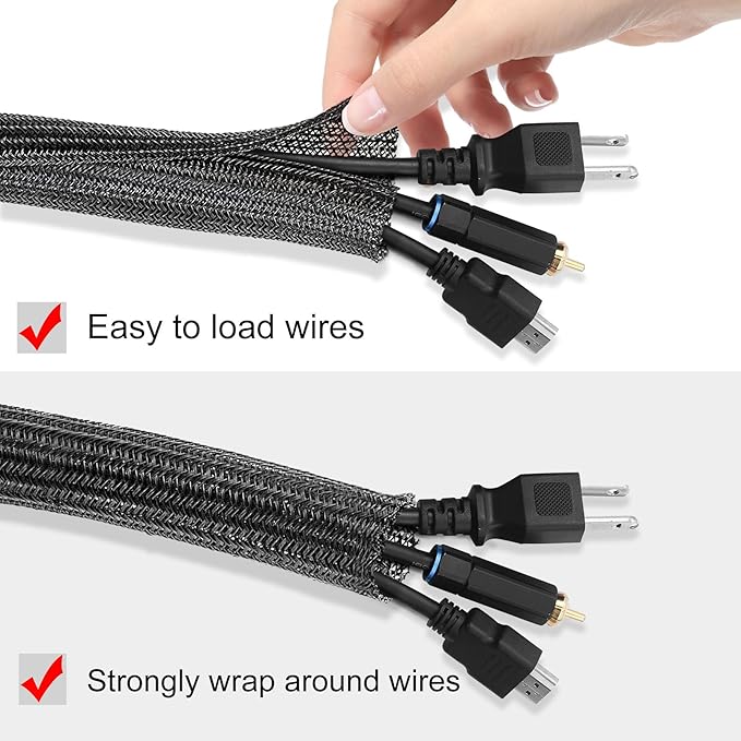 25ft - 3/4 inch Cord Protector Cable Sleeve Split Wire Loom Tubing for Power Cord Audio USB Cable, Wire Cover Cable Management Sleeve for TV Computer, Cord Protectors from Pets Chewing, Black