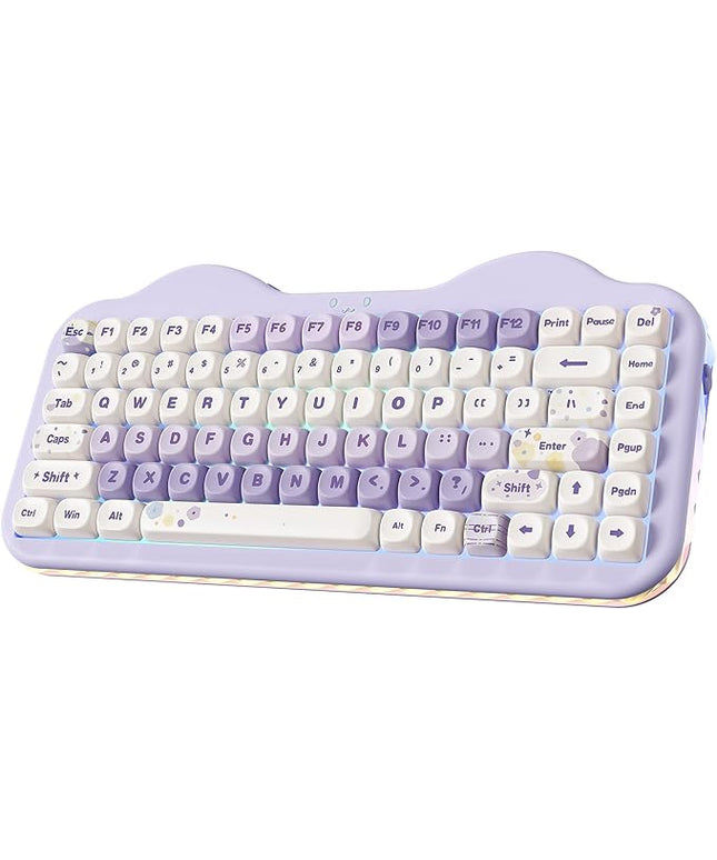 YUNZII C75 Wireless Mechanical Keyboard,75% Layout, Hot-Swappable NKRO,BT5.0/2.4G/USB-C Mode,Dye-Sub PBT MOA Keycaps,RGB Gasket Mount,Cute Cake Design for Mac/Win/Gaming (Purple, Candy Switch)