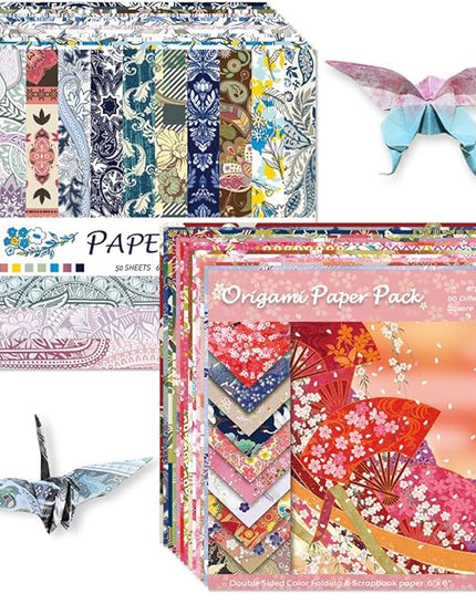Origami Paper Kit Dobule Sided 100 Sheets 100 Colors 6 Inch Japanese Chiyo Square Easy Fold Arts Crafts DIY Handwork Origami Papers Sakuras Baroque
