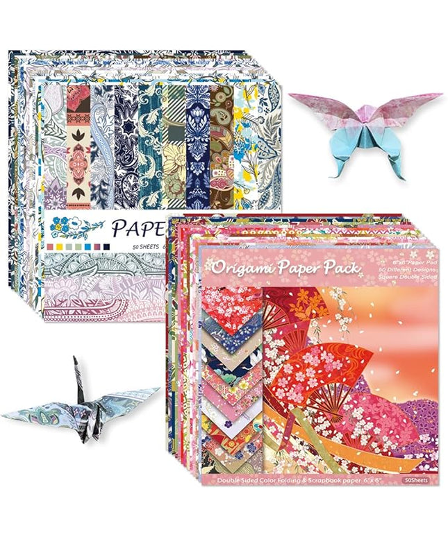 Origami Paper Kit Dobule Sided 100 Sheets 100 Colors 6 Inch Japanese Chiyo Square Easy Fold Arts Crafts DIY Handwork Origami Papers Sakuras Baroque
