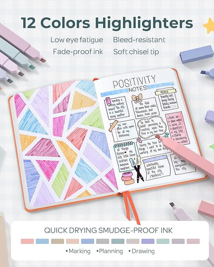 Nicpro 39 PCS Aesthetic School Supplies with Cute Pencil Case, 12 Color Pastel Highlighters, 5 Quick Dry Retractable Black Ink Pens, 6 Pastel Mechanical Pencil 0.5 & 0.7 mm for Student Stationary