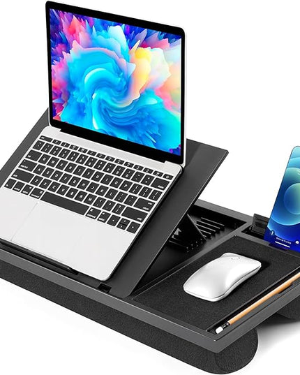 LORYERGO Adjustable Laptop Desk with Cushion, Mouse Pad & Cellphone Slot - Laptop Stand for Bed & Couch, Lap Desk for Home & Office (Black)