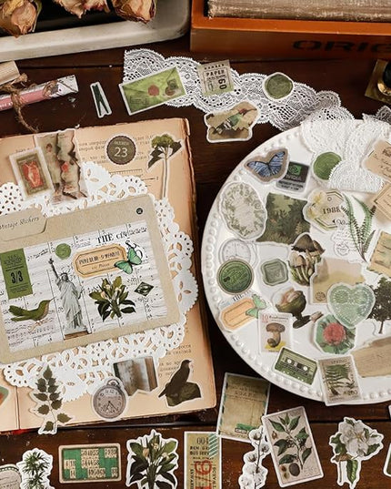Maxleaf Vintage Washi Sticker Set, 400PCS Floral Retro Nostalgic Ephemera Stickers for Scrapbooking Journaling DIY Crafts Planner Diary Album Handmade Work Journal Envelope Gift Wrapping
