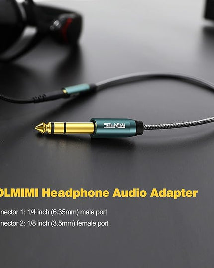 SOLMIMI 1/4 to 3.5mm Headphone Jack Adapter (2-Pack), TRS 6.35mm Male to 3.5mm Female Stereo Audio Adapter Cable for Headphone, Speaker, Mixer, Guitar Amplifier, Piano, Keyboard - 1FT