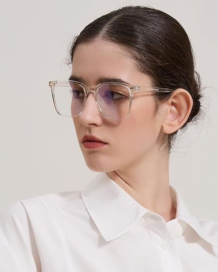 MACJERO Oversized Square Blue Light Blocking Glasses for Women Men, Anti-Fatigue Computer Monitor Gaming Glasses Reduce Eye Strain(transparent)