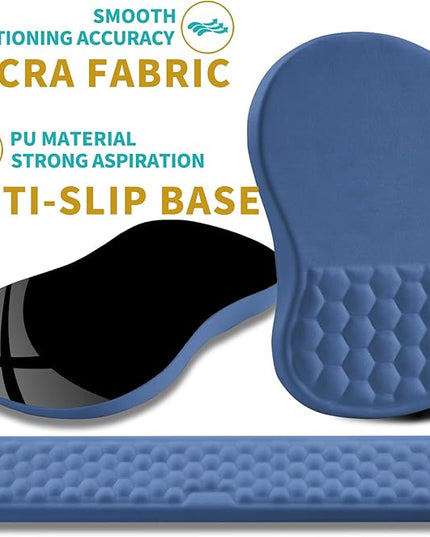 Hokafenle 2 in 1 Ergonomic Mouse Pad Wrist Support & Wrist Rest for Computer Keyboard Set, with Relieve Carpal Tunnel Pain Massage Bulge and Full Memory Gel Design (2In1 Set, Midnight Blue)