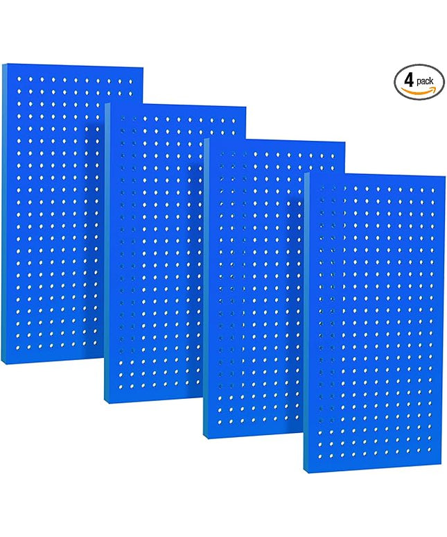 Metal Pegboard Panels 24" x 12" 4 Pack Heavy Duty Steel Pegboard Wall Organizer, Garage Utility Tools Pegboard Storage System for Workbench, Shop, Shed Modular Peg Board Organizer Board Kit (Blue)