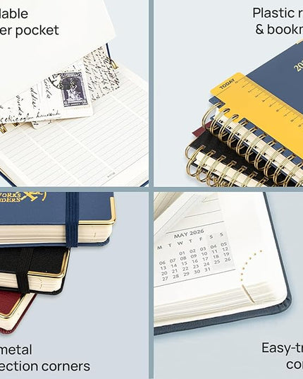 POPRUN 2026 Planner (Pocket Size 4''x 6.25'' Wire-Bond Hard Cover) Calendar Weekly and Monthly (Jan.2026-Dec.2026) Small Planner with Hourly Time Slots, for Purse, 100 GSM - Haze Blue