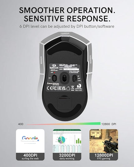 Redragon Wireless Gaming Mouse, 54G Lightweight, Tri-Mode 2.4G/USB C Wired/Bluetooth, Black PC Gaming Mice for Computer Laptop Mac Windows, Max 128000 DPI, 1K Polling, 6 Programmable Buttons, M821