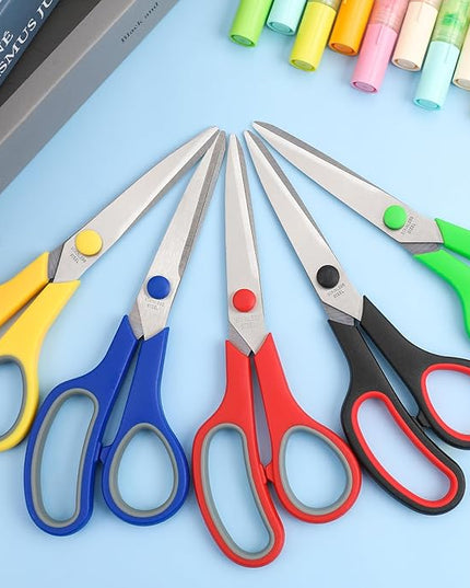 5-Pack, 8" Scissors All Purpose Comfort-Grip Handles Sharp Scissors for Office Home School Craft Sewing Fabric Supplies, High/Middle School Student Teacher Scissor, Right/Left Handed
