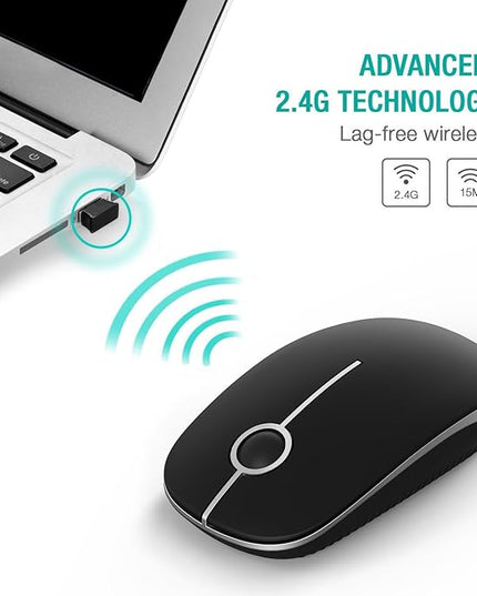 VssoPlor Wireless Mouse, 2.4G Slim Portable Computer Laptop Mouse with Nano Receiver Quiet Silent Optical Mice for Notebook, PC, Laptop, Computer-Black and Silver