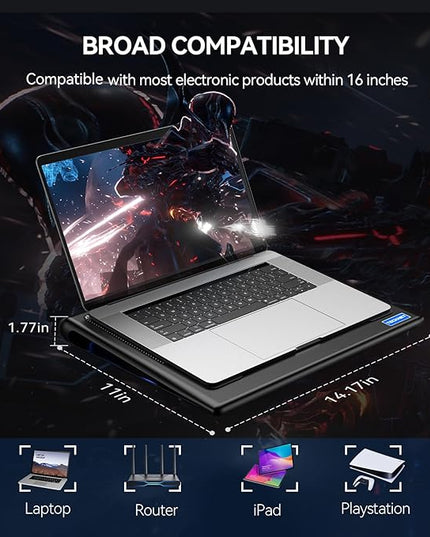 TECKNET Laptop Cooling Pad - 12"-15.6" Laptop Cooler, Powerful Cooler and Ultra Quiet for Gaming Laptops Pad, 2 Wind Speed Adjustable, USB A & C Powered Cooler Stand with Laptops Fan LED (Blue)